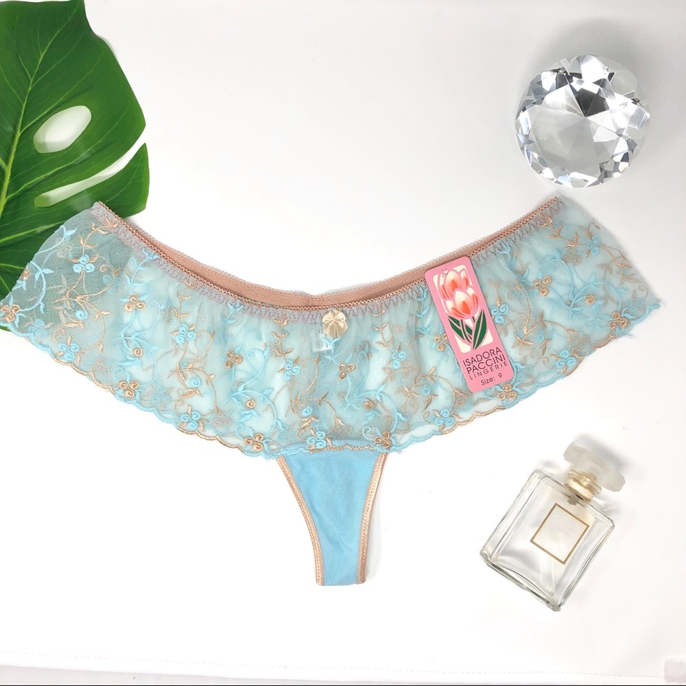 Sexy Floral Embroidered Lace Thong Panty Sz 9